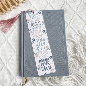 Bible Bookmark - Philippians 4:8 | Bible Verse Bookmark | Bookmark for Bible | Christian Bookmark with Tassel | Floral Bookmark
