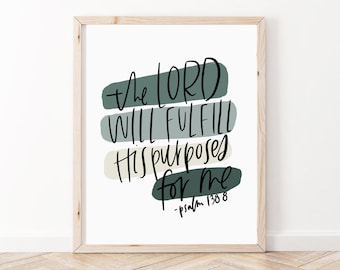 Arte mural cristiano / Impresión del Salmo 138:8 / Arte cristiano / Impresión cristiana / Arte mural con versículos bíblicos / Arte mural con versículos bíblicos / Arte mural con salmos