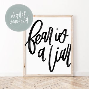 Angst is een leugenaar Print | Christelijke afdrukbare kunst | Bijbelvers kunst aan de muur downloaden | Schrift Wall Art afdrukbare | Minimale christelijke kunst