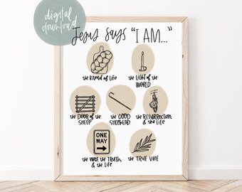 Jesus I Am Statements Printable | Bible Verse Wall Art | Christian Print | Scripture Print | Bible Verse Art | Christian Printable