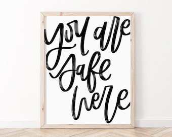 Mental Health Poster | You are Safe Here | Positive Affirmations Wall Art | Positive Affirmations Poster | Mental Health Therapist Office