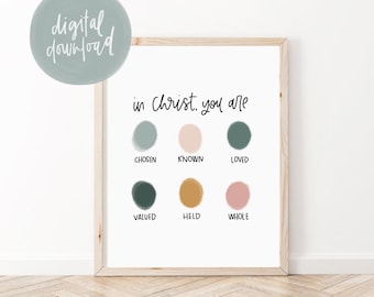 Christian Print | Identity in Christ Digital Print | Bible Verse Wall Art | Scripture Art Printable | Christian Wall Art | Bible Verse Art