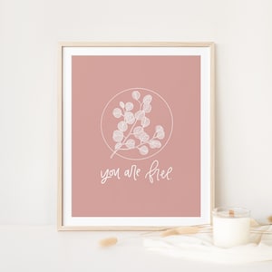 Enneagram 7 You Are Free Affirmation Print Enneagram Gift Positive Affirmations Nature Print Botanical Print Encouraging Gifts Pink