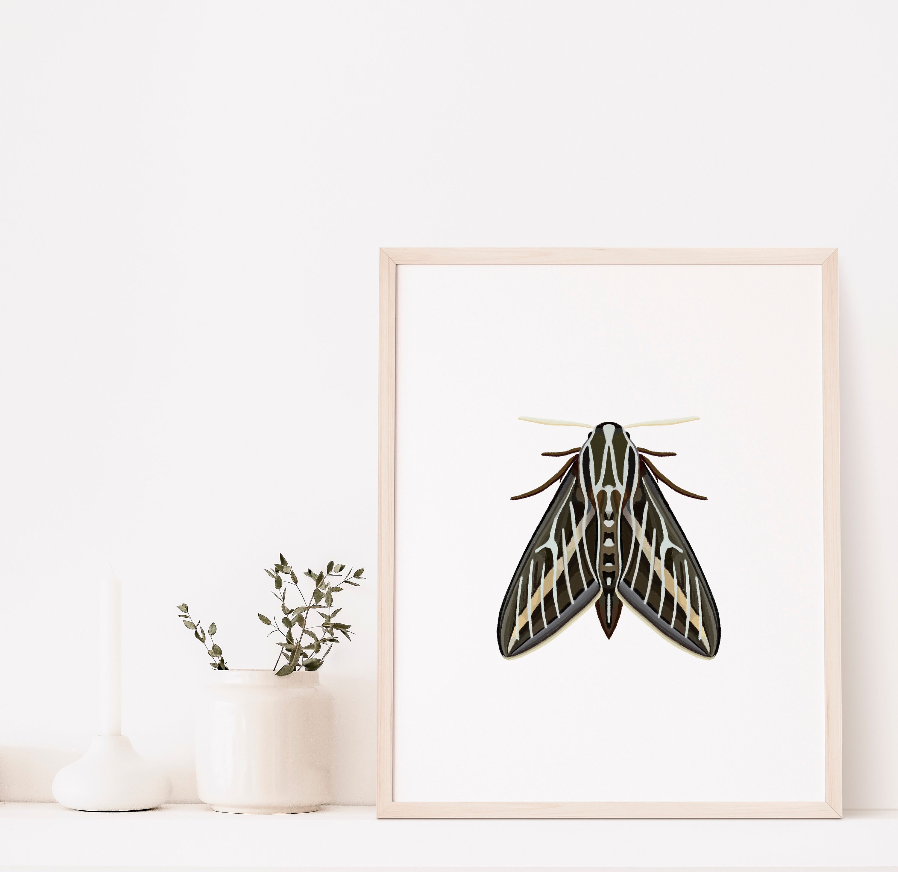 Moth Art Print Botanical Poster Boho Modern Neutral - Etsy