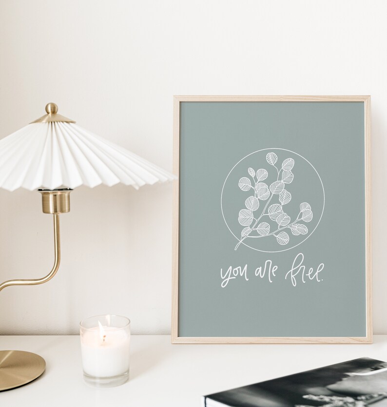 Enneagram 7 You Are Free Affirmation Print Enneagram Gift Positive Affirmations Nature Print Botanical Print Encouraging Gifts Dusty Blue