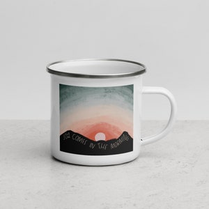 La joie vient dans la tasse en émail du matin | Mug chrétien