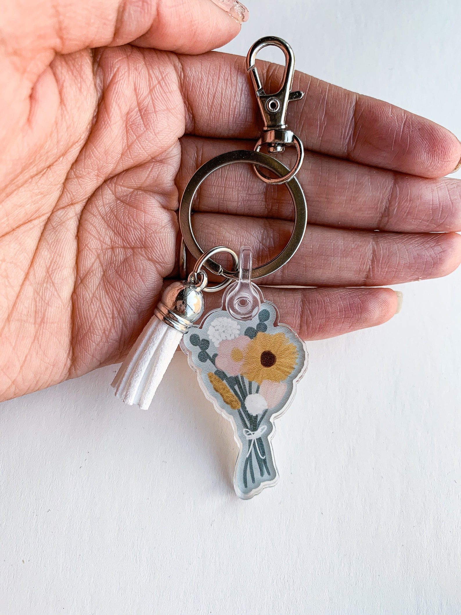 Flower Keychain Acrylic Keychain Flower Drawing Keychain Etsy India