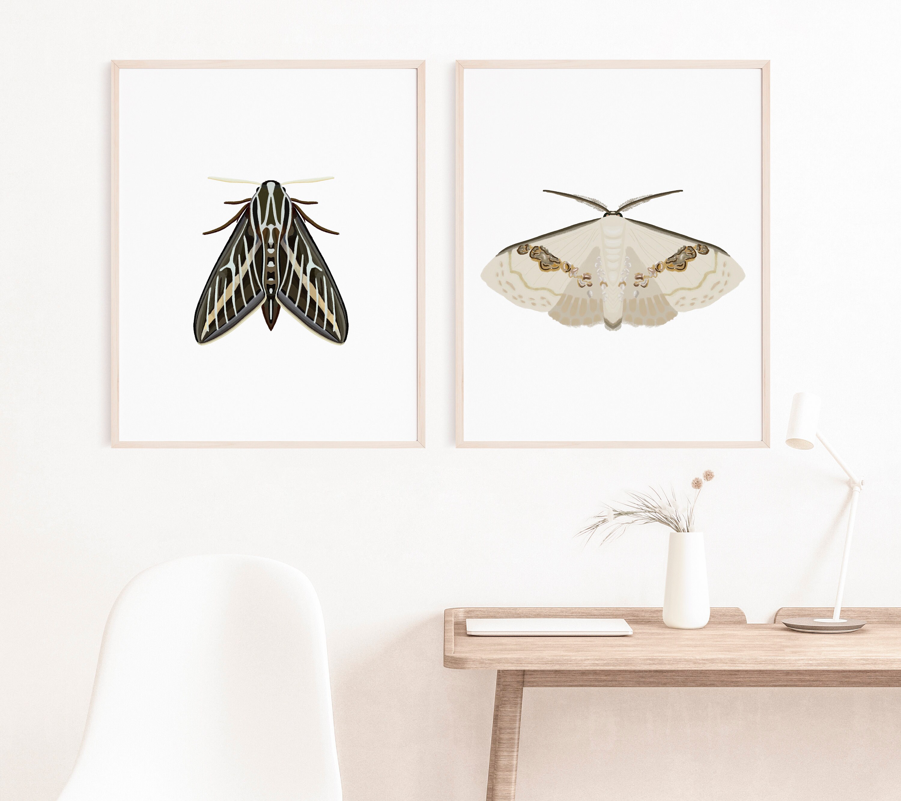Moth Art Print Botanical Poster Boho Modern Neutral - Etsy