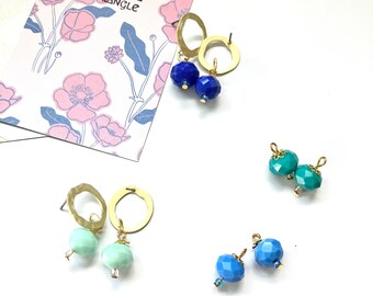 Lovely Blue & Green Glass Earrings/ Faceted glass/ Hues of Blue/ Zinc alloy parts