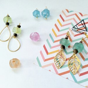 Recycled African Glass Beads| Colorful Playful Dangling Earrings| Leaf/TearDrop Charms | Yellow Green Pink Blue Orange