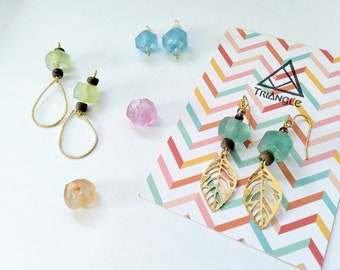 Recycled African Glass Beads| Colorful Playful Dangling Earrings| Leaf/TearDrop Charms | Yellow Green Pink Blue Orange
