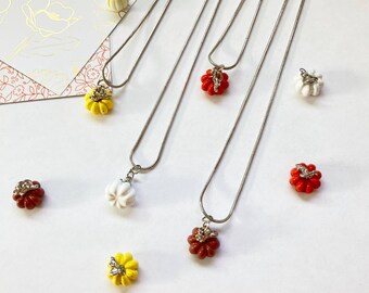 Fall Colors 3D Pumpkin Charm Necklaces/ Yellow White Brown Orange
