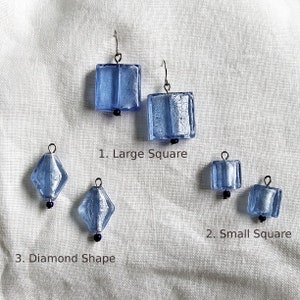 Blue Glass Bead Dangling Earrings | Large Square | Small Square | Diamond Shape |
