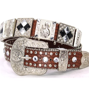 Cinturón vaquero de diamantes de imitación: Cinturón de cuero texano West Star con cuerno largo