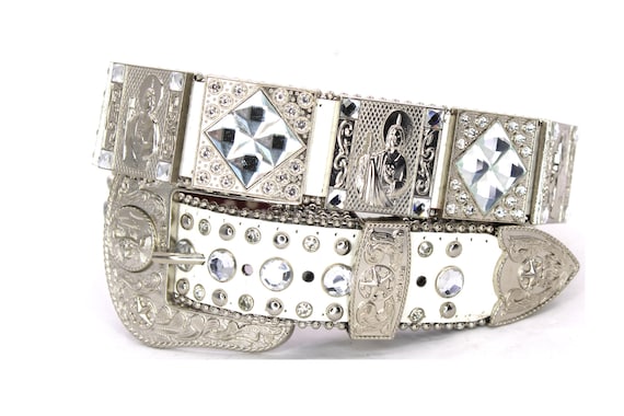 Rhinestone Cowboy Belt: White Leather, Jesus & Longhorn, Western Fashion