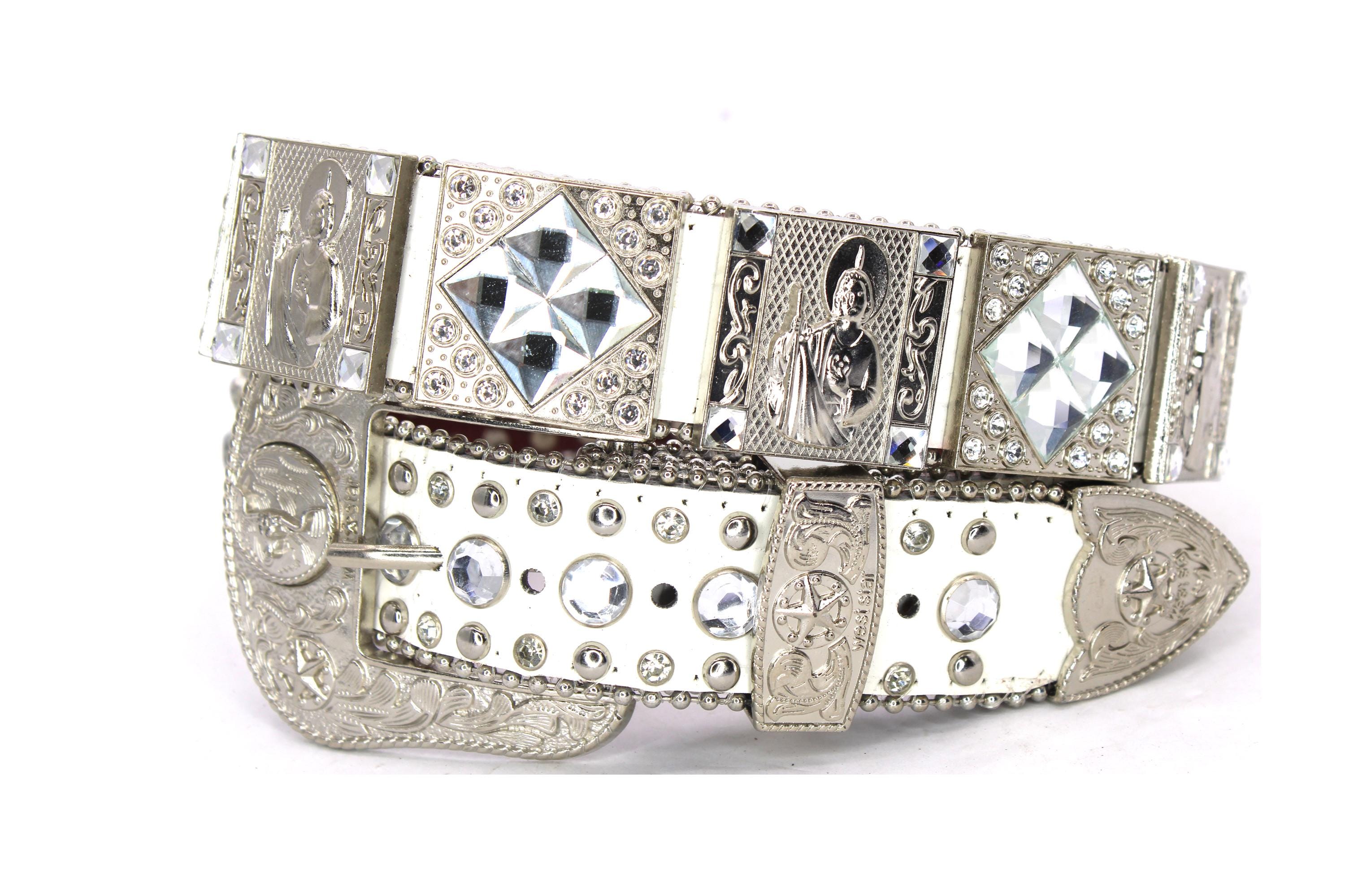 VTG Silver Rhinestone Belt Sash Chain Pave Flower Buckle Metal 60s 70s Formal 90s Y2k 2000s Vintage Silver Stretch Belt Metal Silver  main image 3