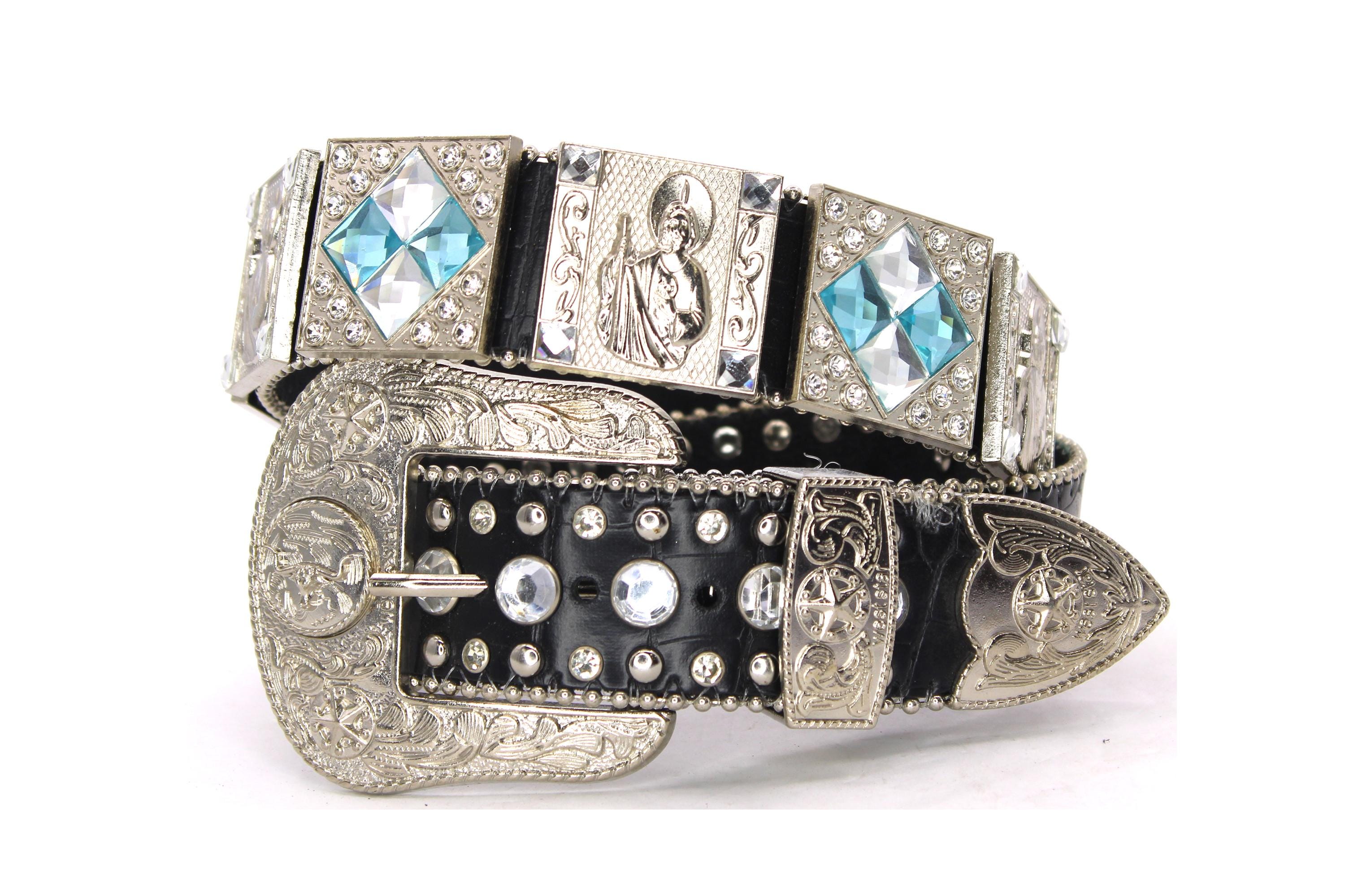 Rhinestone Cowboy Belt: Black Leather, St. Jude, Longhorn