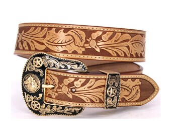 Floral Embossed Heart Buckle Belt | Vintage Western Style - Etsy display picture 2