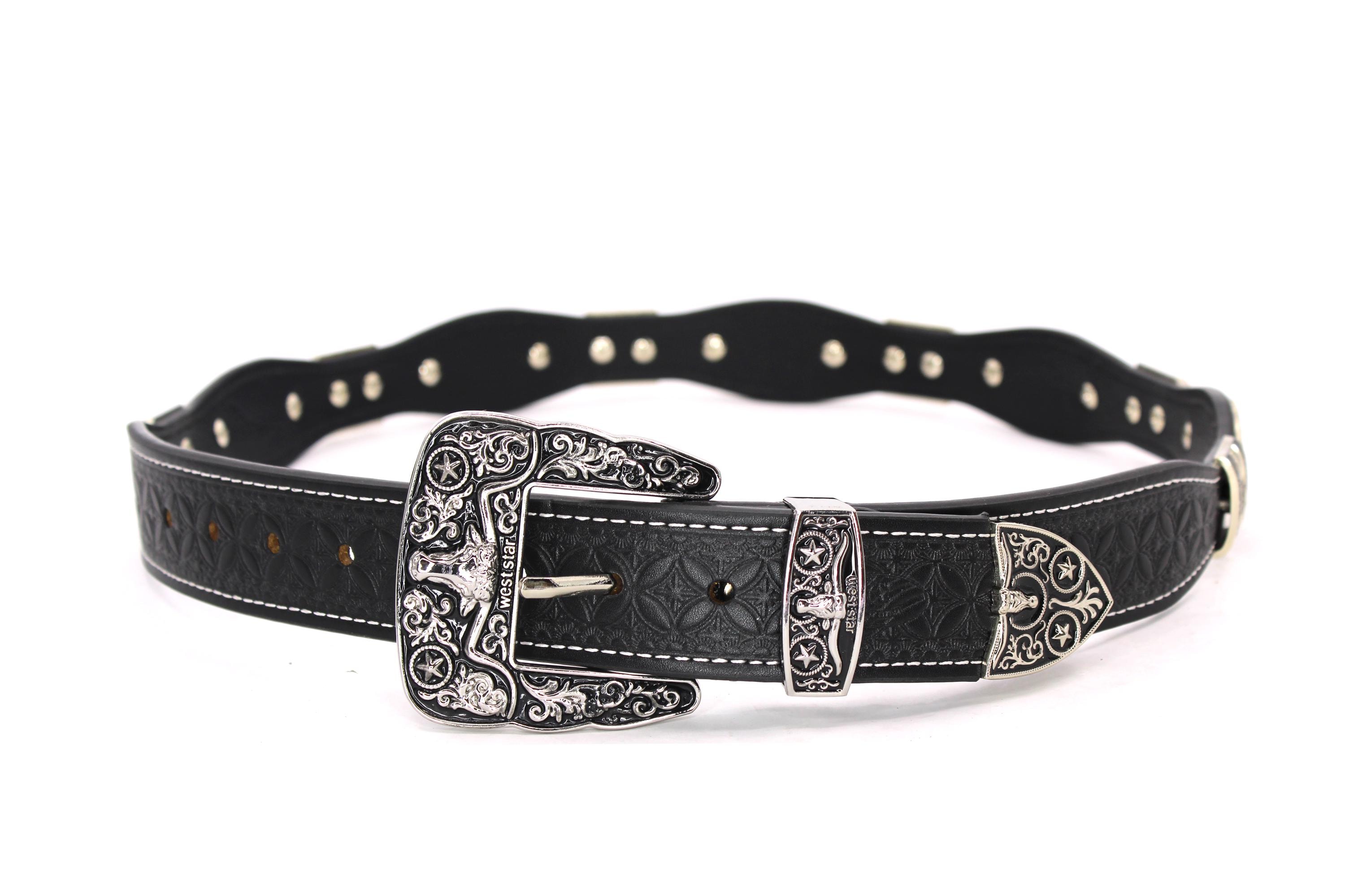 Black Leather Western Concho Belt - West Star Texas - Rodeo 
