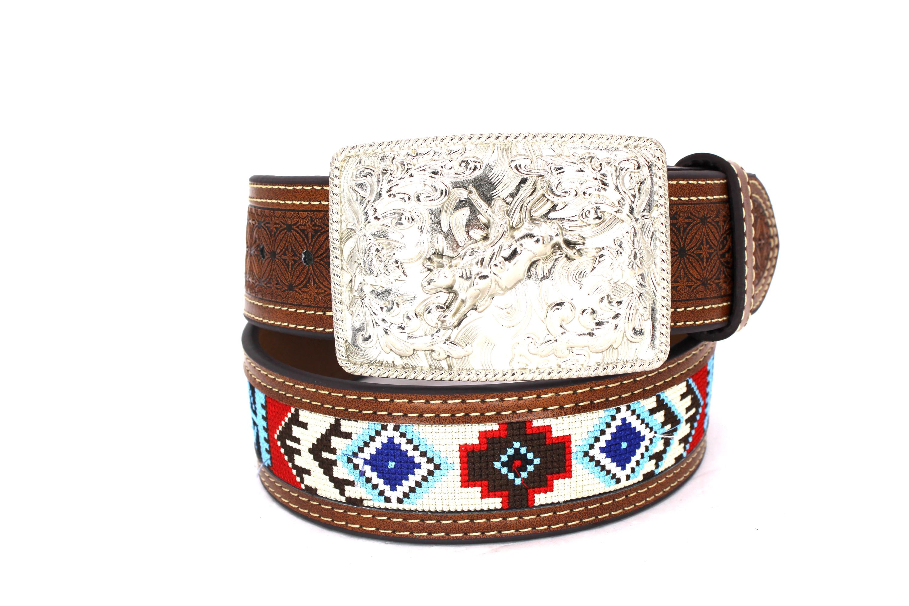 West Star Texas leather belt with bull ride buckle West Star Texas Western Belt - Genuine Leather Longhorn  main image 2