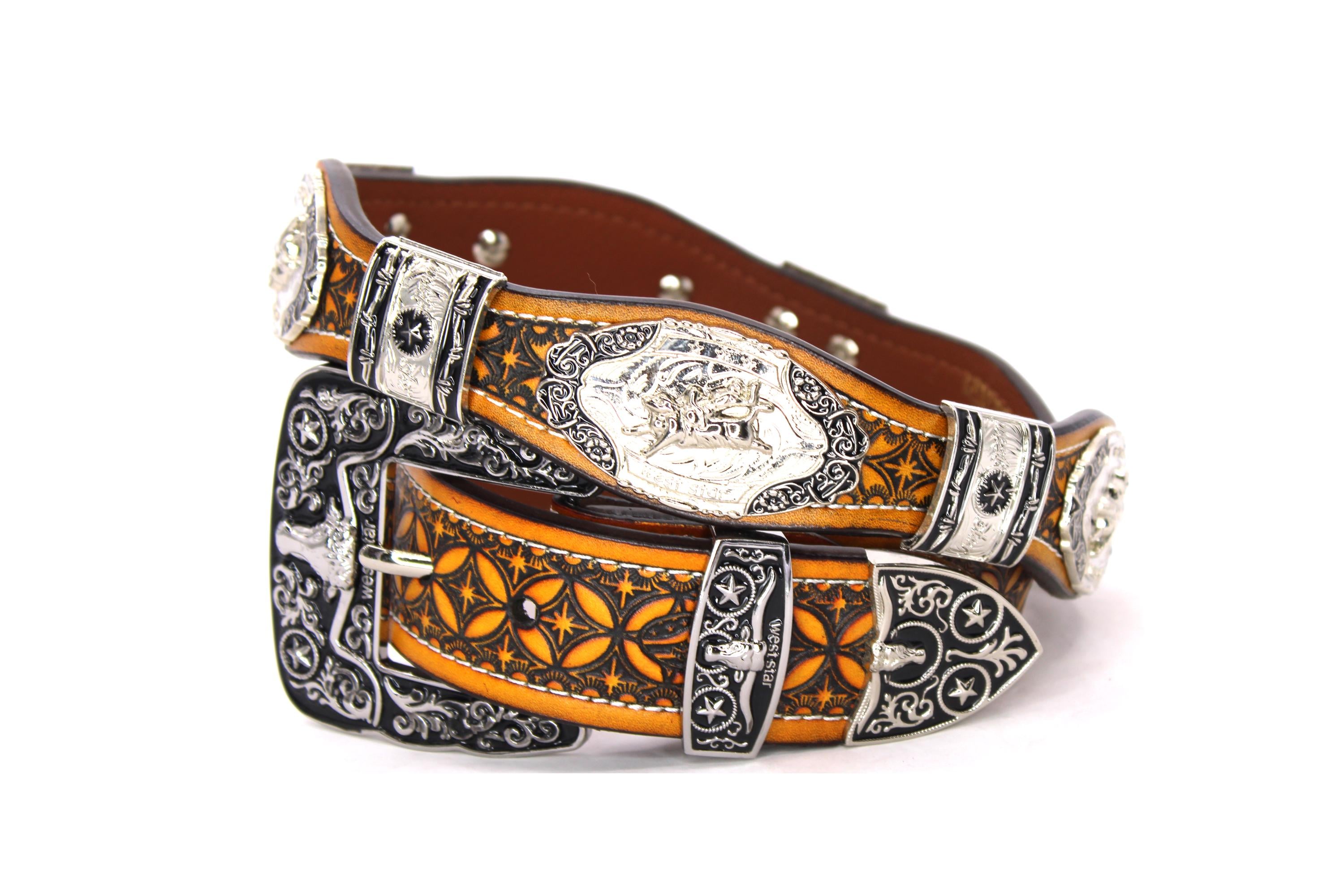 Brown Leather Western Concho Belt - West Star Texas - Rodeo Cowboy Cowgirl