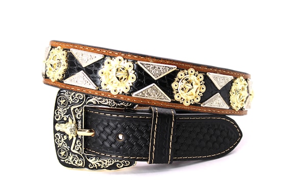 Black and Gold Decorative Leather Belt Rhianna Leather Belt in Black | RIXO USA ⋆ main image 4