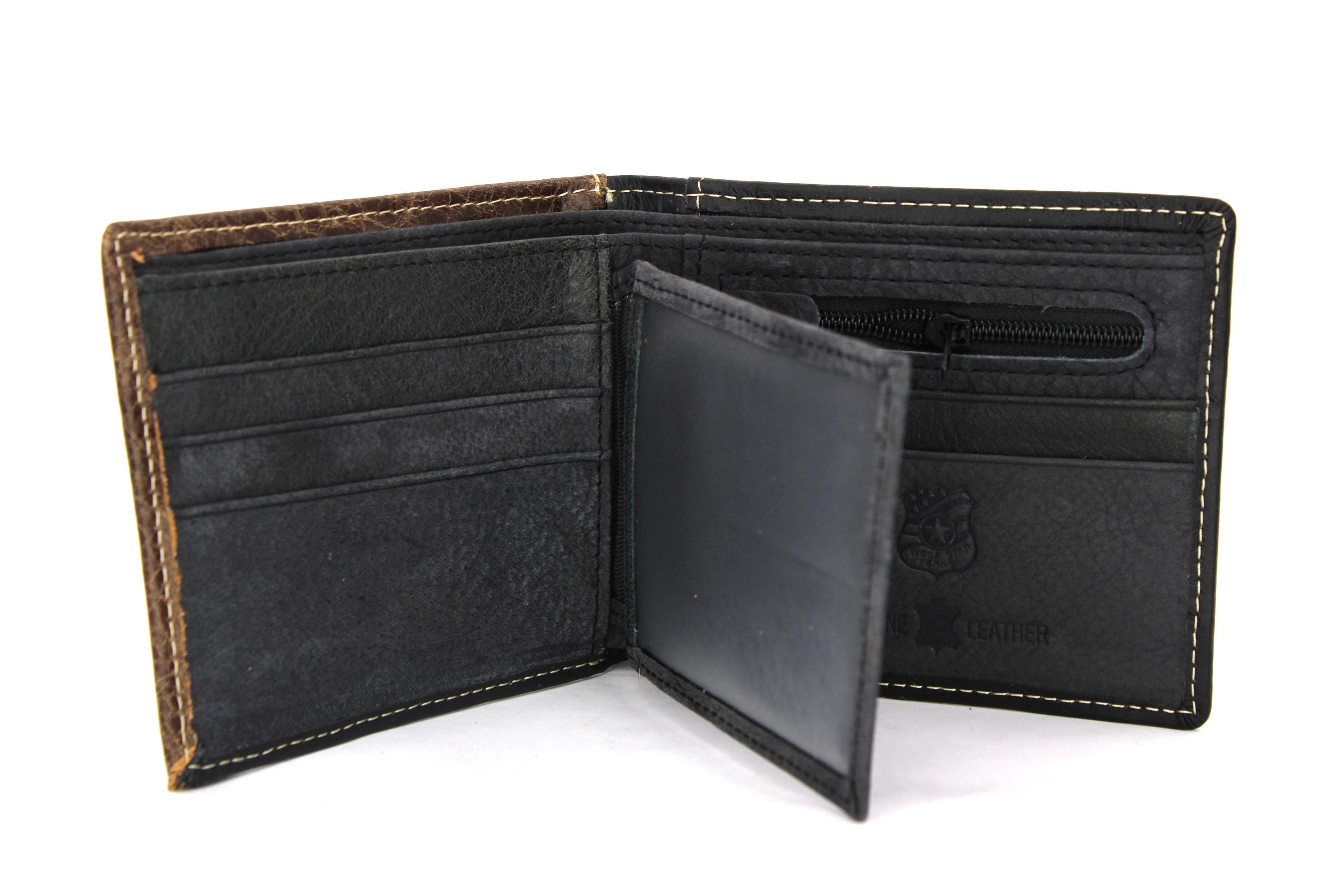 Western Leather Bi-fold Wallet: Embossed Weave, Rooster