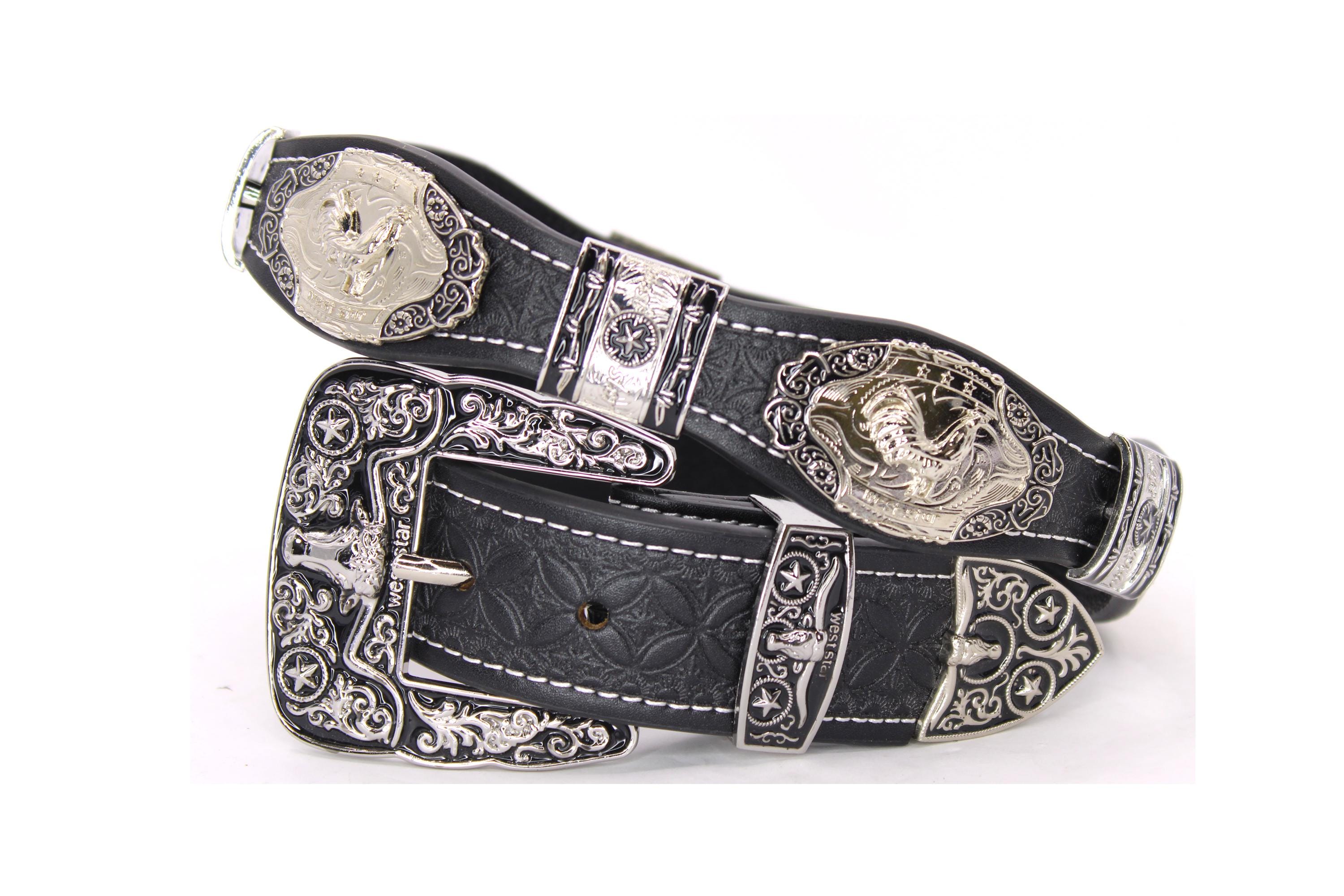 West Star Texas Black Genuine Leather Concho Belt Size Medium New Texas Star Conchos Belt Genuine Full Grain Leather Western  main image 3