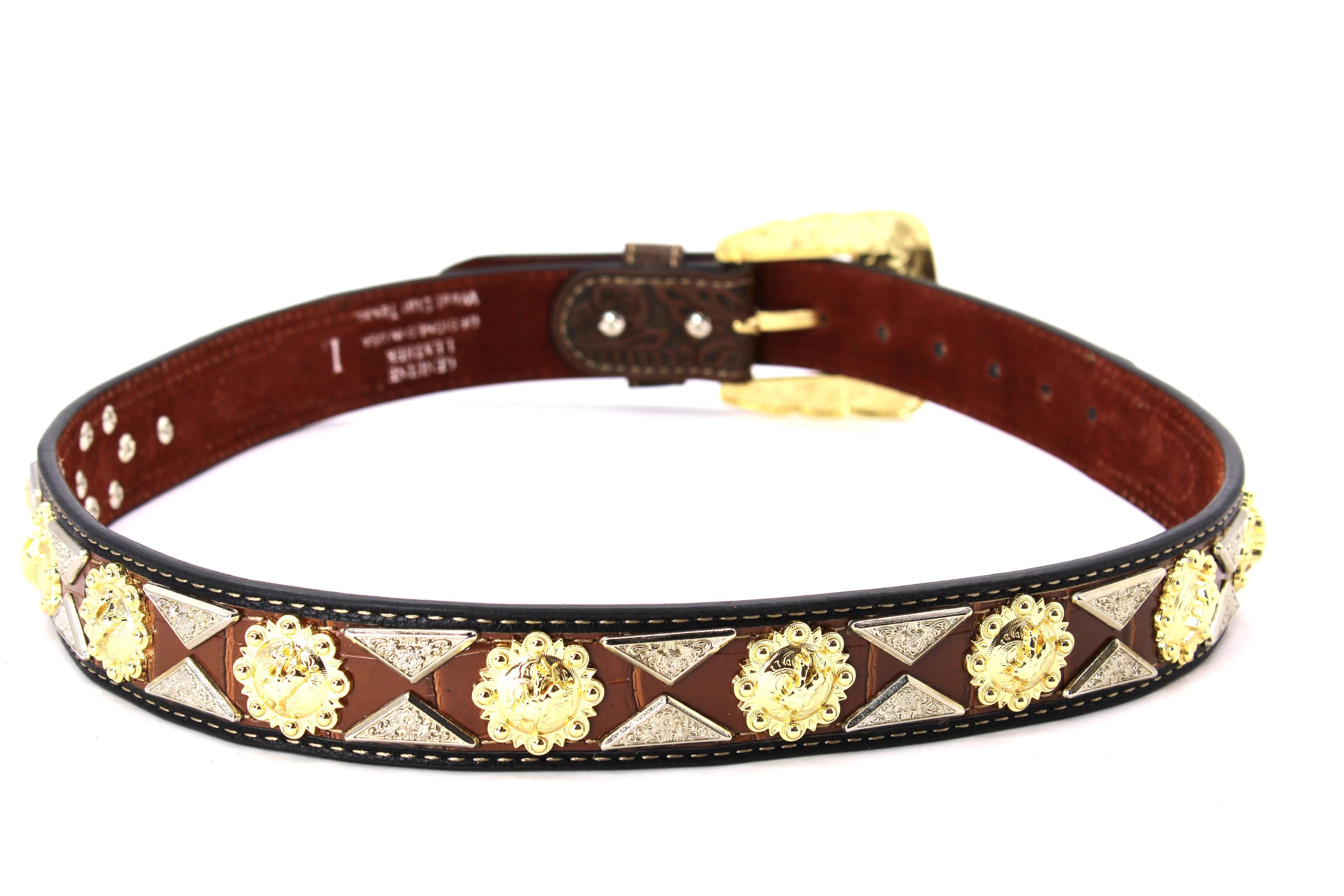 Western Leather Belt: Gold & Silver Conchos, Longhorn Buckle  display picture 2