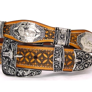 West Star Texas Brown Leather Concho Belt: Western Cowboy Rodeo Style