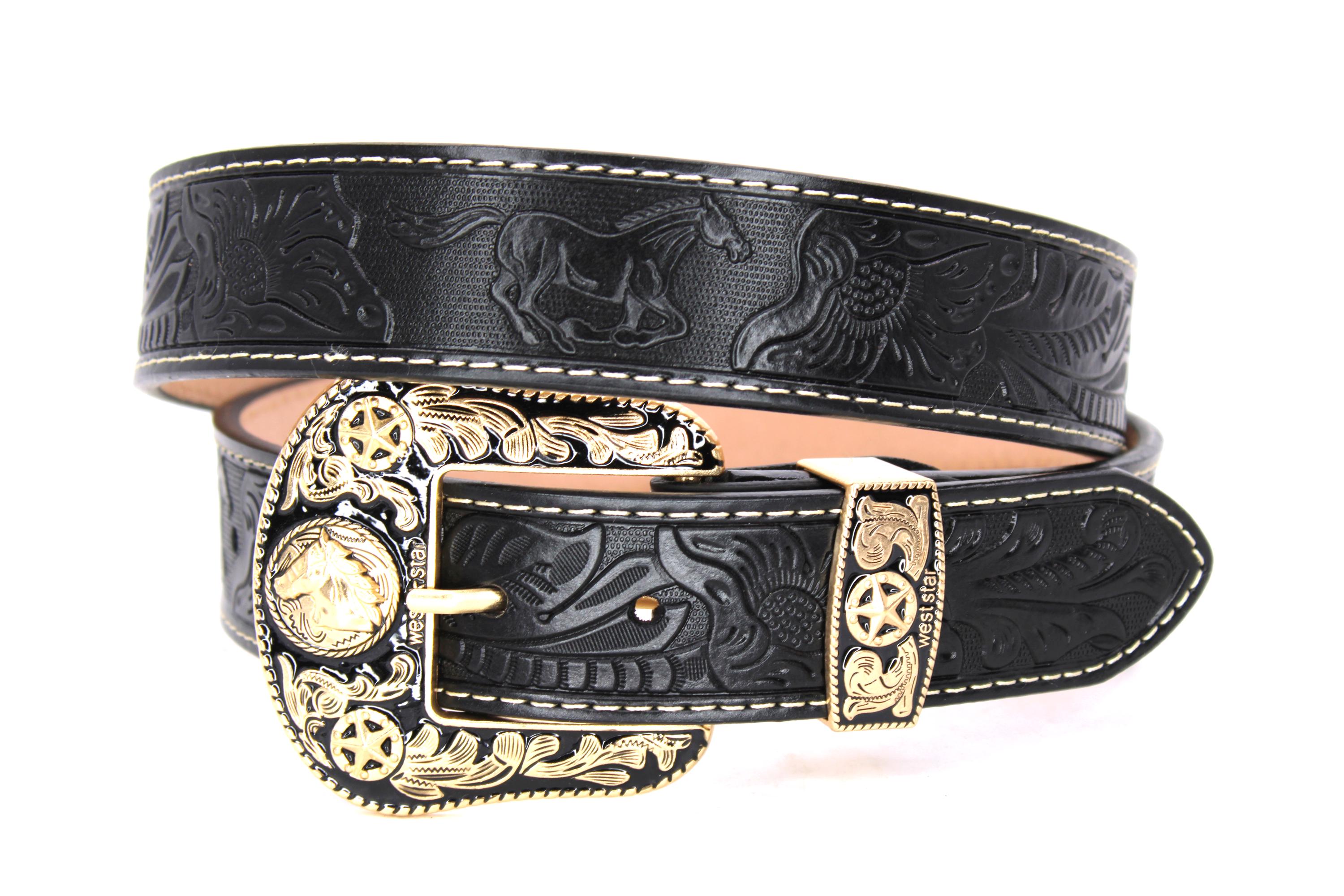 Western Leather Belt: Black Running Horse Buckle - Etsy display picture 1