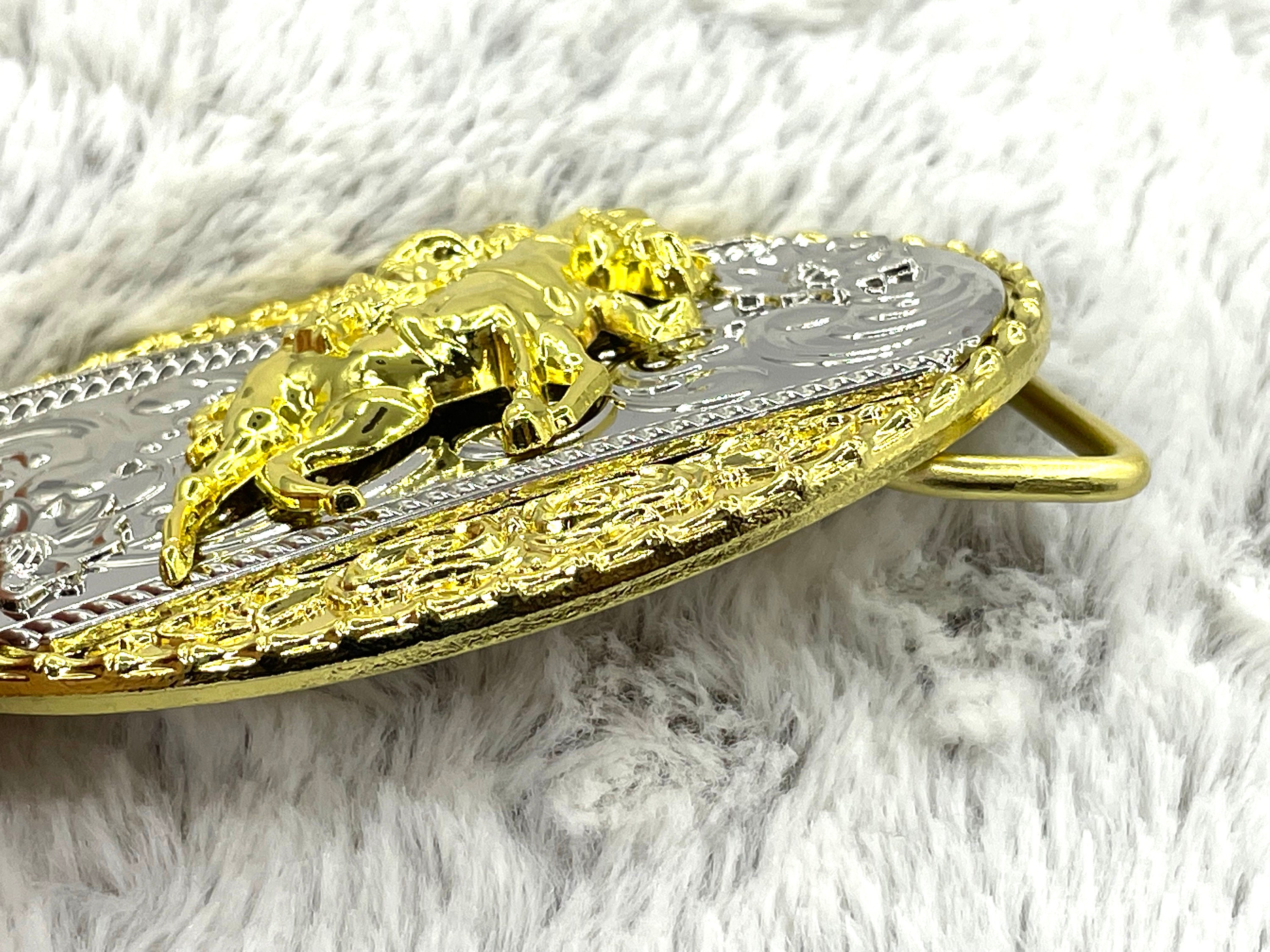 Gorgeous Vintage Brass Western Cowboy Horse Oval Belt Buckle Horseshoe Belt Buckle In Collectible Western Americana Belt  main image 3