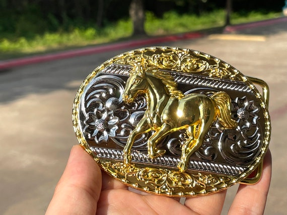 Western Gold Silver Buckle Rodeo Cowboy 2'' Bull Rider Cow Rider Buckle  Texas