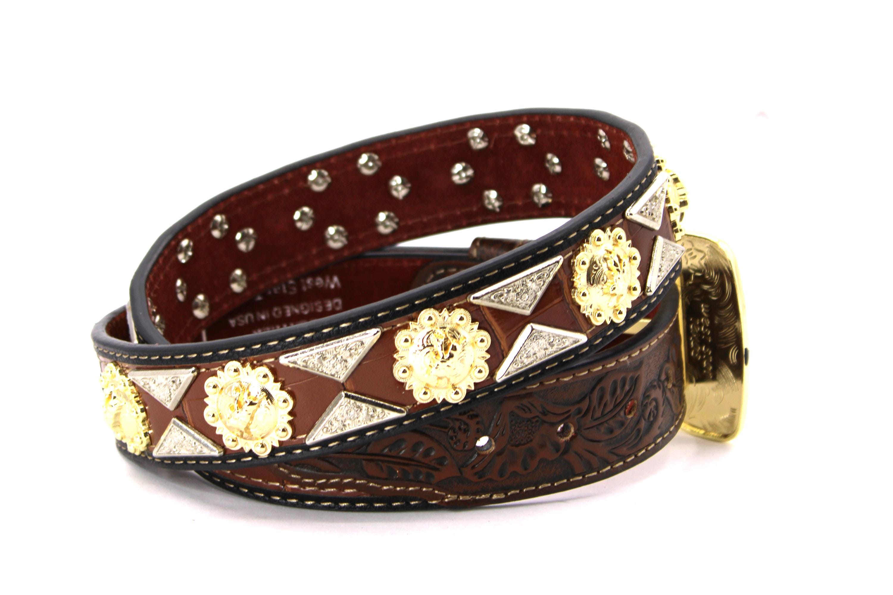 Vtg Studded Silver Gold Toned Conchos Western Leather Belt SZ S/M Ornate Buckle Gold Concho Belt - Etsy main image 4