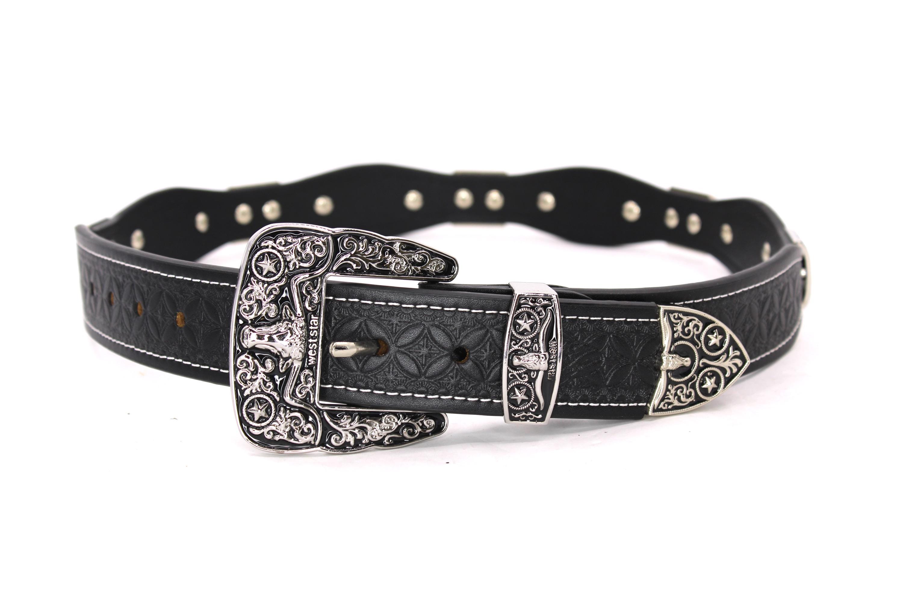Longhorn Concho Leather Belt: West Star Texas Rodeo Cowboy  display picture 2