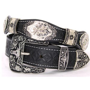 Black Leather Western Concho Belt - West Star Texas - Rodeo Cowboy/Cowgirl