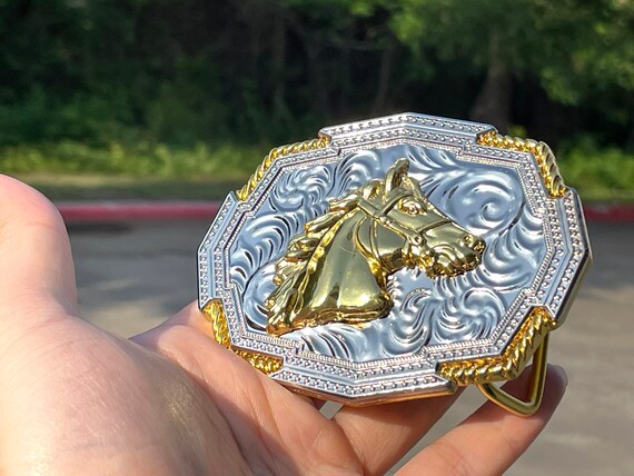 Boucle De Ceinture Métal Homme – Tête De Cheval Dorée, Style Western Cowboy