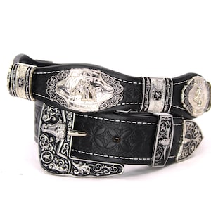 Black Leather Western Belt: Silver Conchos Cowboy Style