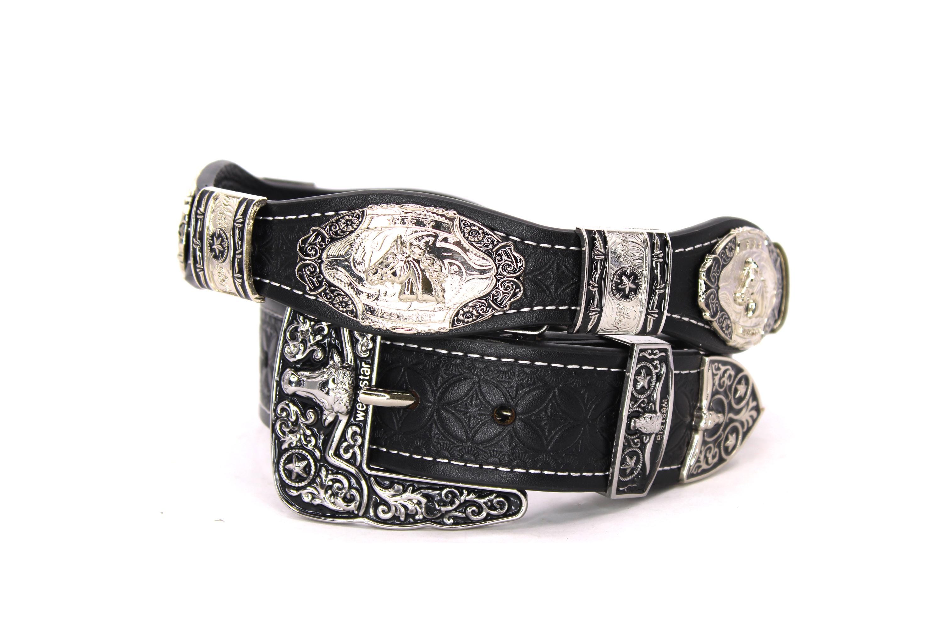Black Leather Western Belt: Silver Conchos Cowboy Style - Etsy display picture 3