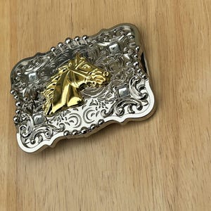 Western Horse Head Belt Buckle: Silver & Gold Rodeo Cowboy Buckle