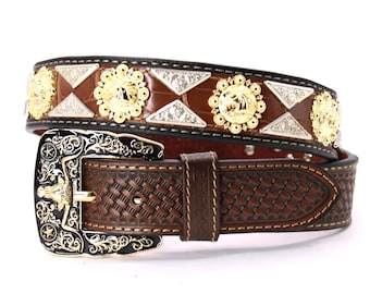 Brighton Brown Croc Embossed Leather Skinny Western Dress  display picture 2