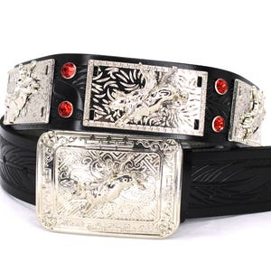 West Star Texas Leather Belt: Bull Rider Buckle, Rhinestone Concho