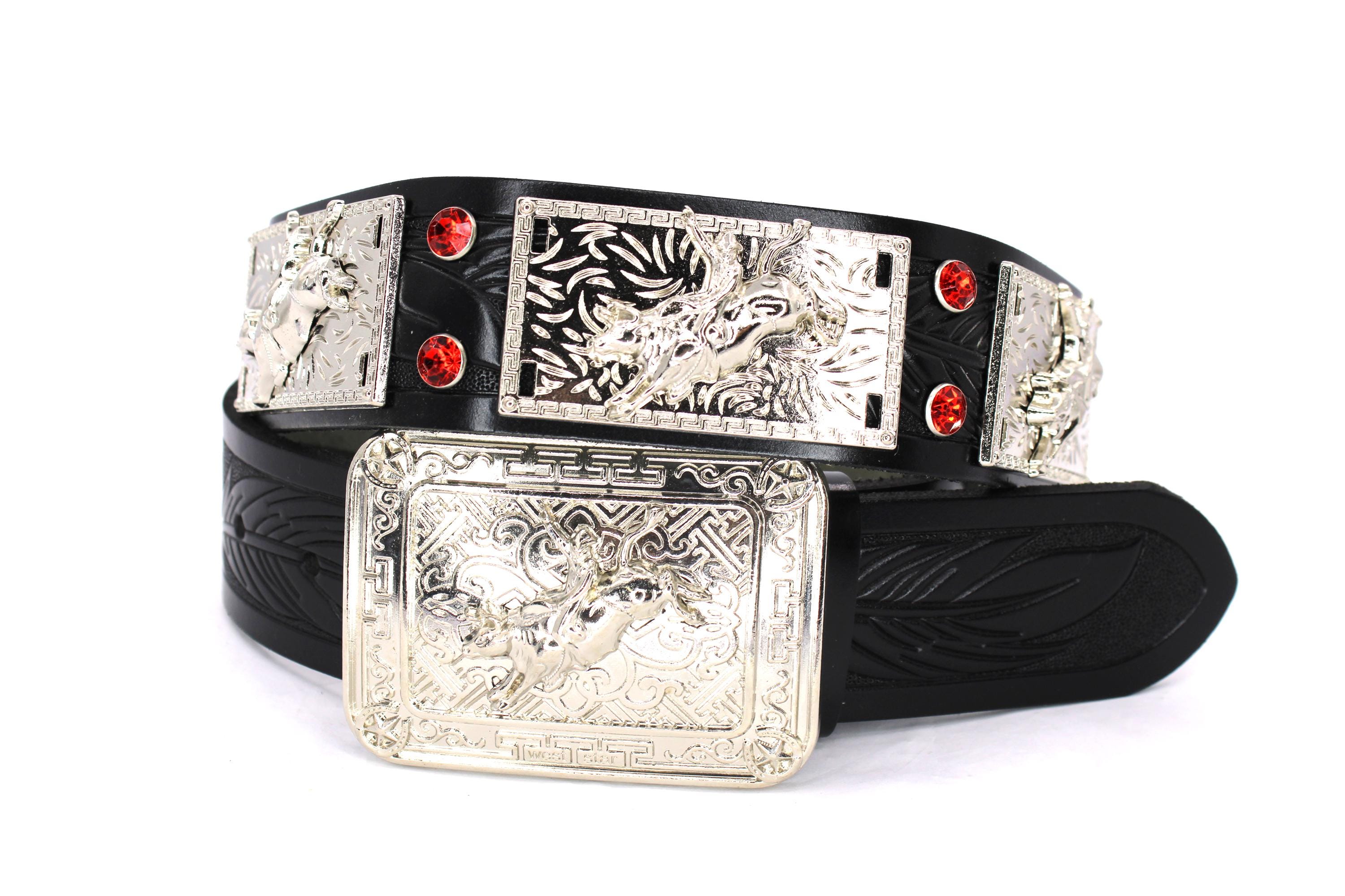 West Star Texas leather belt with bull ride buckle West Star Texas Western Belt - Genuine Leather Longhorn  main image 4