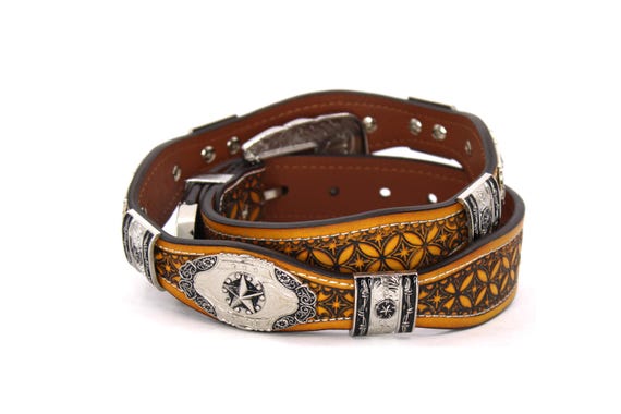 Brown Leather Western Belt: Longhorn Star Concho, Cowboy  display picture 2