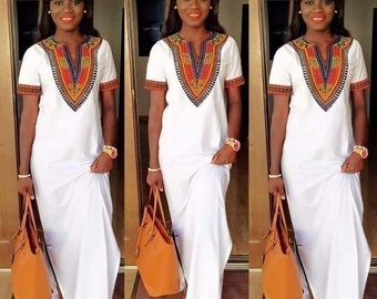 white dress with african print design