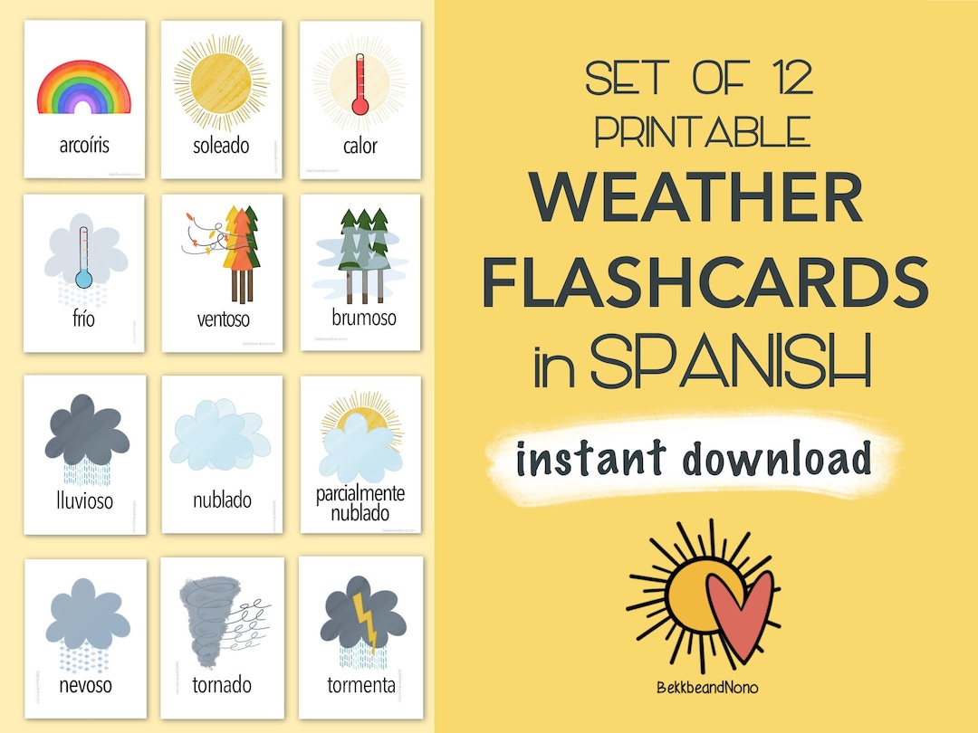 Printable Spanish Weather Flashcards Preschool Digital Etsy