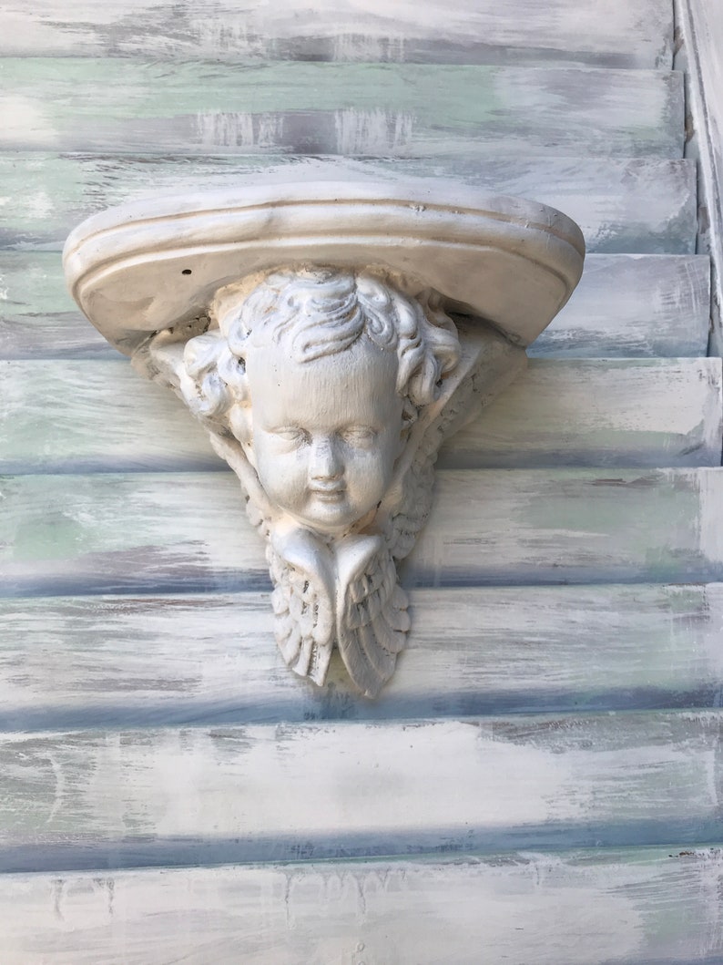 White Plaster Shabby Chic Cherub Shelves Angel Sconces image 4