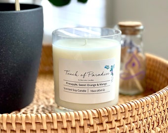 Pineapple Candle | Touch of Paradise Pineapple, Sweet Orange, & Mango Scented Candle | 13.5oz Soy Candle | Hand-Poured in Small Batches