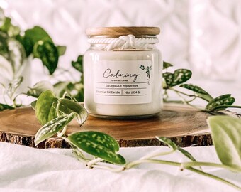 Calming Candle, 16oz Eucalyptus & Peppermint Essential Oil Candle, All-Natural Hand-Poured Aromatherapy Candle, Made with 100% Soy Wax