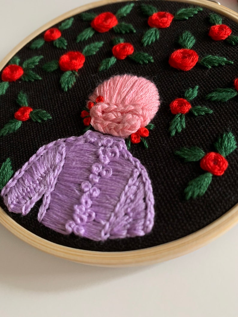 Flower girl Handmade Embroidery hoop art embroidered red roses embroidery hoop girl hair image 4